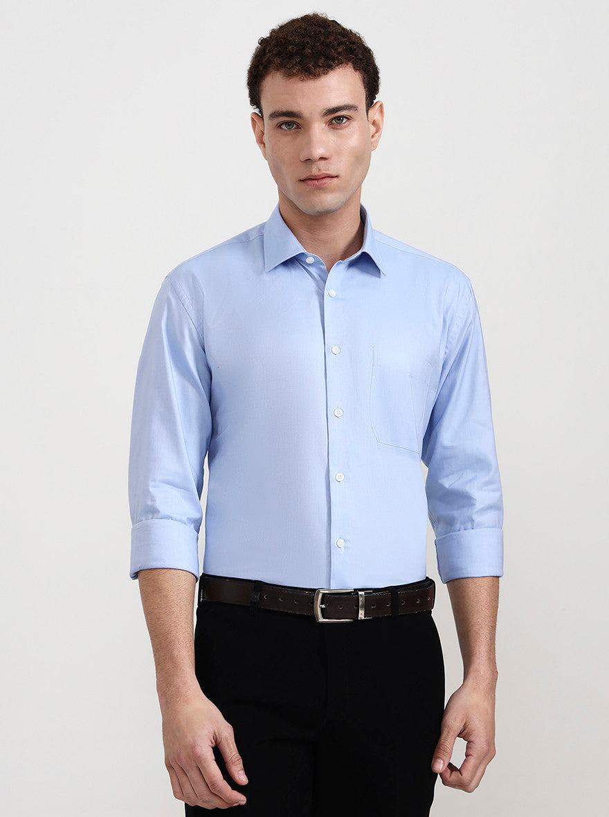 Sky Blue Solid Regular Fit Formal Shirt | JadeBlue
