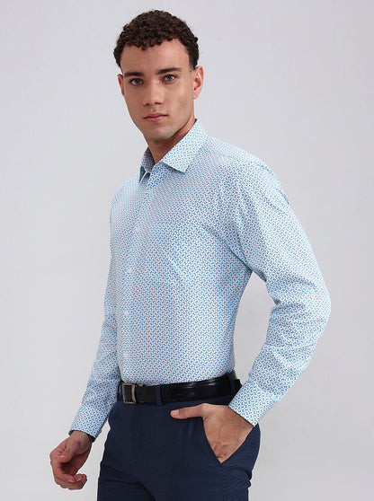 White & Green Printed Regular Fit Formal Shirt | JadeBlue