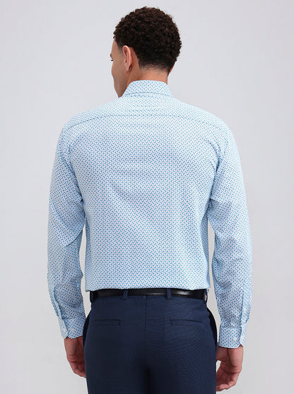 White & Green Printed Regular Fit Formal Shirt | JadeBlue