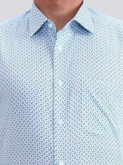 White & Green Printed Regular Fit Formal Shirt | JadeBlue