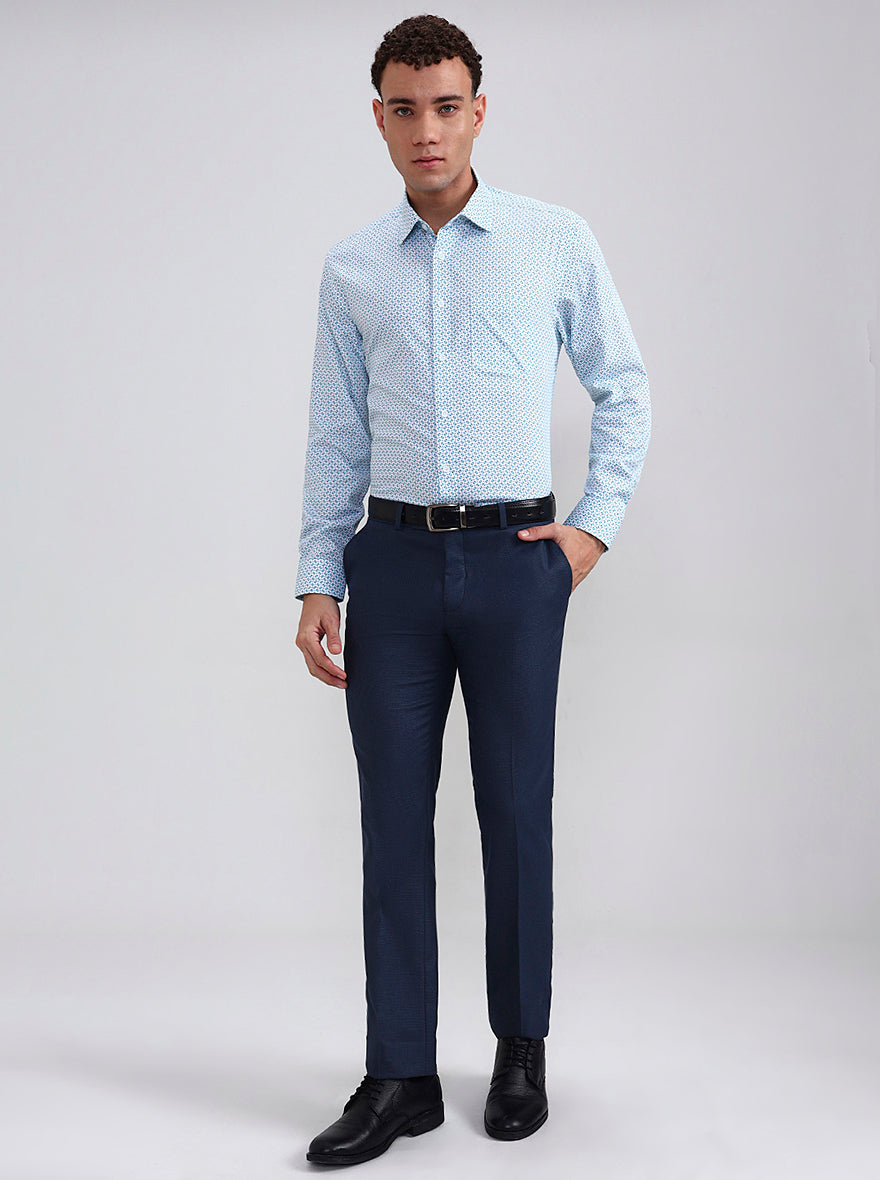 White & Green Printed Regular Fit Formal Shirt | JadeBlue