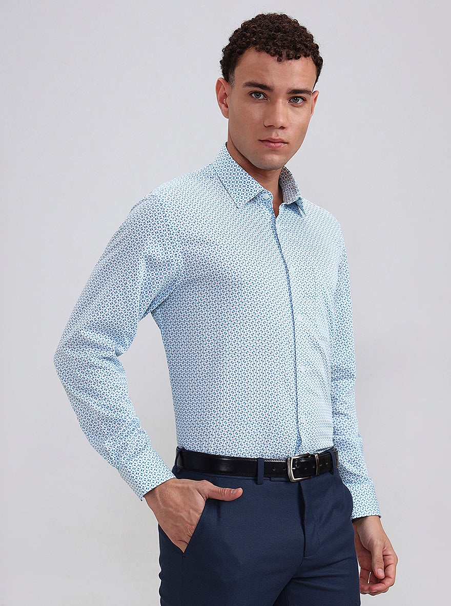 White & Green Printed Regular Fit Formal Shirt | JadeBlue