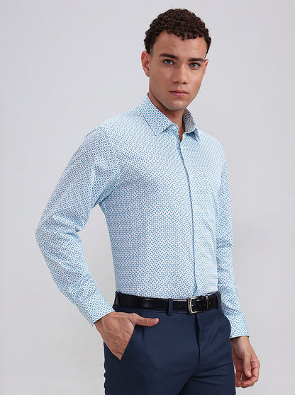 White & Green Printed Regular Fit Formal Shirt | JadeBlue