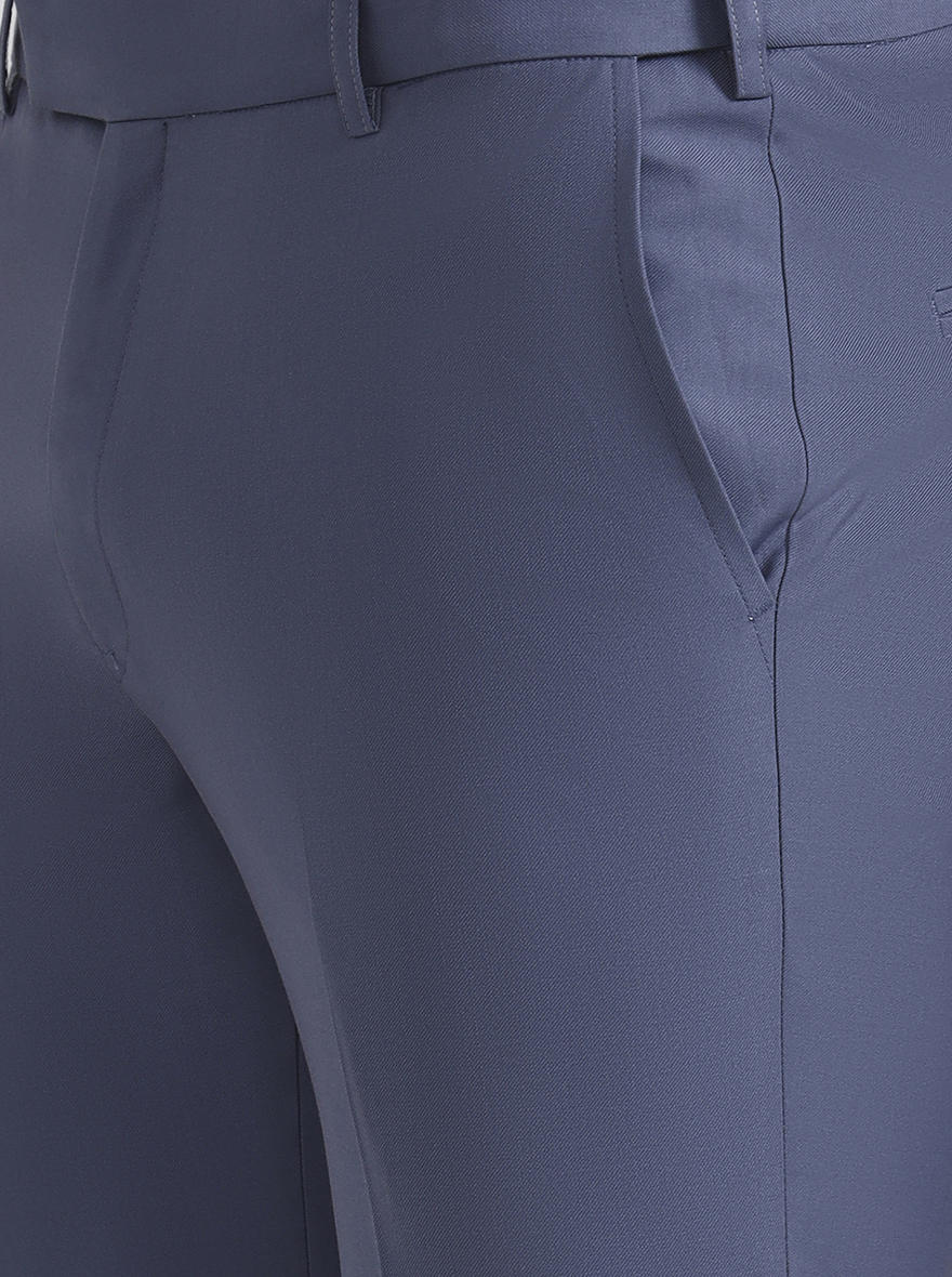 Blue Solid Slim Fit Formal Trouser | Metal