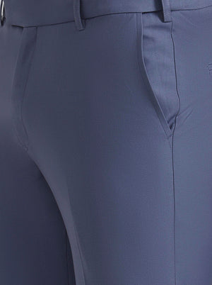 Blue Solid Slim Fit Formal Trouser | Metal