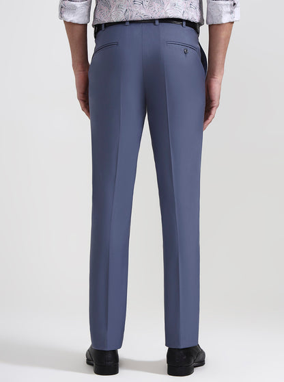 Blue Solid Slim Fit Formal Trouser | Metal