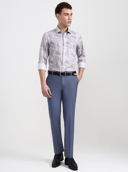 Blue Solid Slim Fit Formal Trouser | Metal