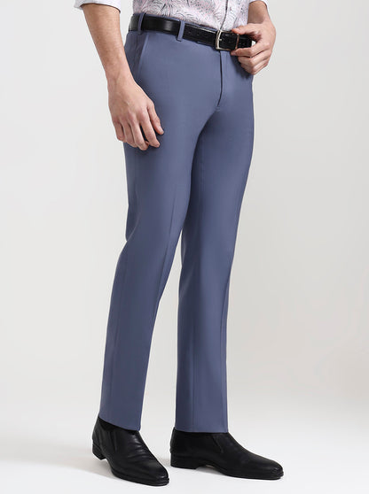 Blue Solid Slim Fit Formal Trouser | Metal