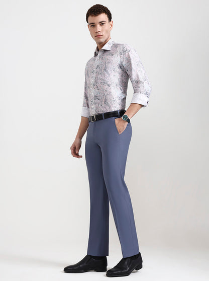 Blue Solid Slim Fit Formal Trouser | Metal