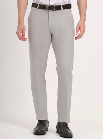 Light Grey Solid Slim Fit Formal Trouser | JB Studio