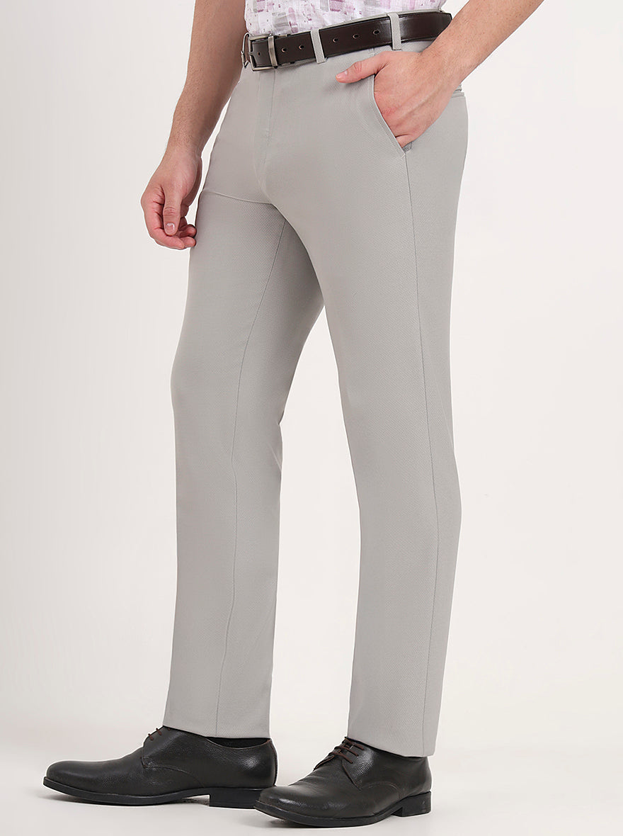 Light Grey Solid Slim Fit Formal Trouser | JB Studio