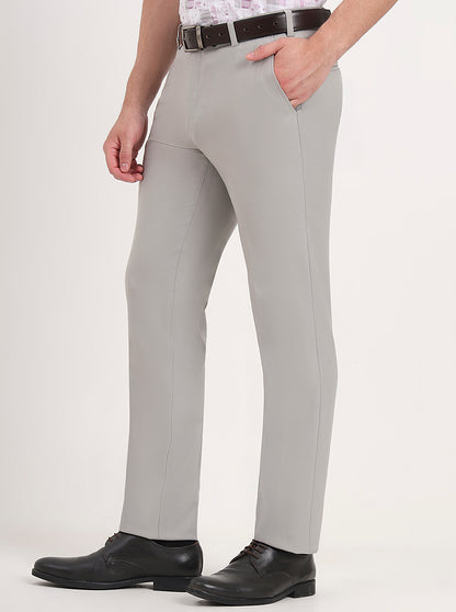 Light Grey Solid Slim Fit Formal Trouser | JB Studio
