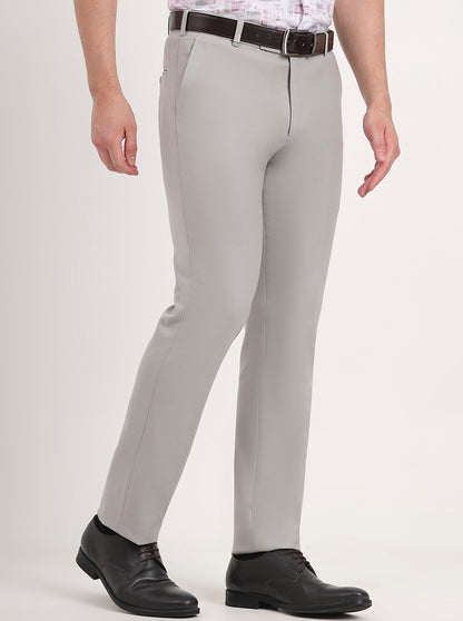 Light Grey Solid Slim Fit Formal Trouser | JB Studio