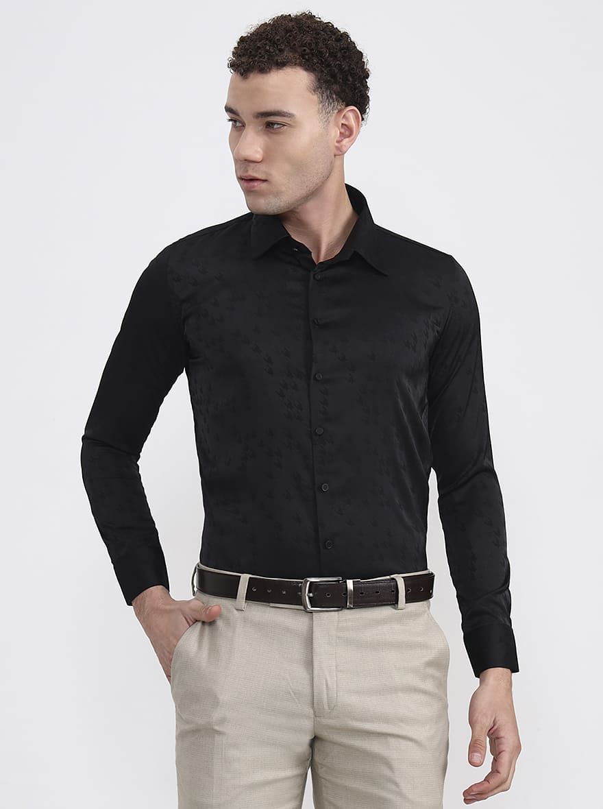 Black Printed Slim Fit Party Wear Shirt | Wyre