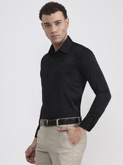 Black Printed Slim Fit Party Wear Shirt | Wyre