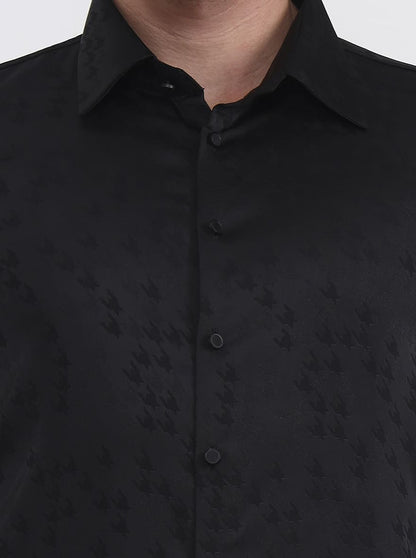 Black Printed Slim Fit Party Wear Shirt | Wyre