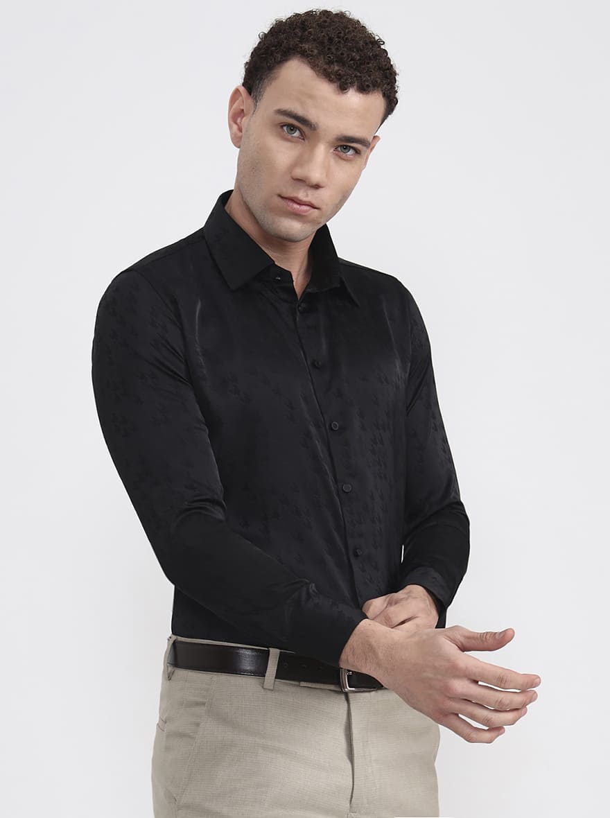 Black Printed Slim Fit Party Wear Shirt | Wyre