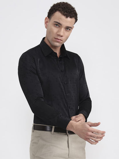 Black Printed Slim Fit Party Wear Shirt | Wyre
