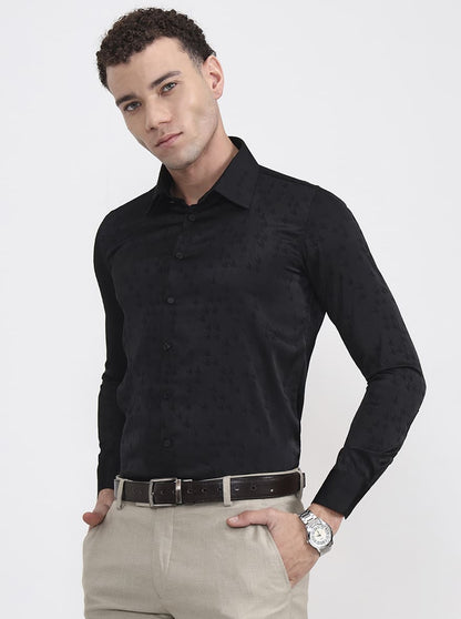Black Printed Slim Fit Party Wear Shirt | Wyre