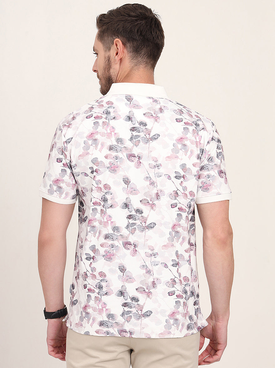 Snow White Printed Slim Fit Polo T-Shirt | JadeBlue