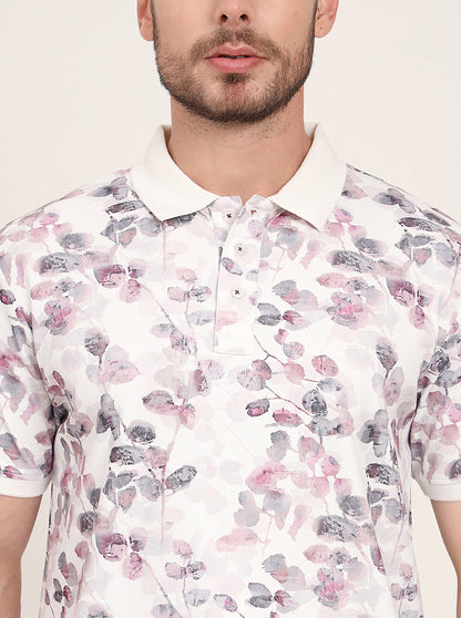 Snow White Printed Slim Fit Polo T-Shirt | JadeBlue