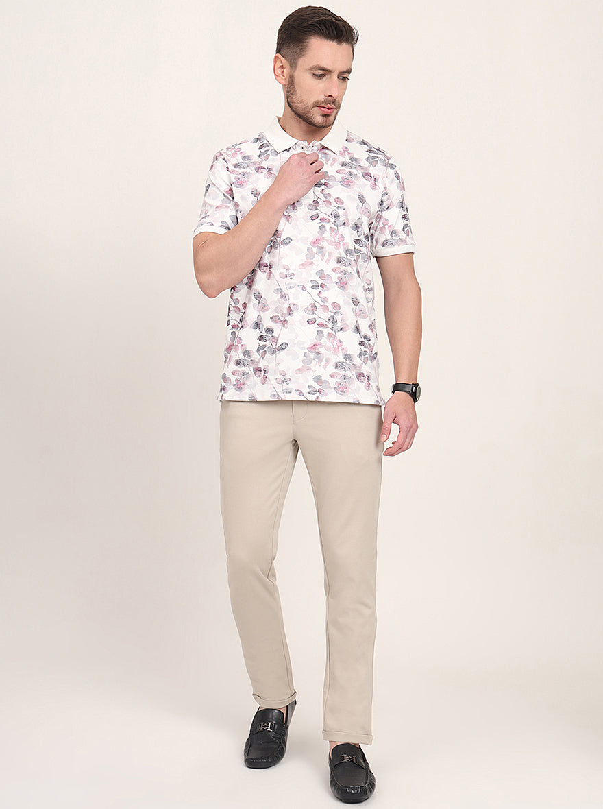 Snow White Printed Slim Fit Polo T-Shirt | JadeBlue