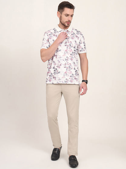 Snow White Printed Slim Fit Polo T-Shirt | JadeBlue