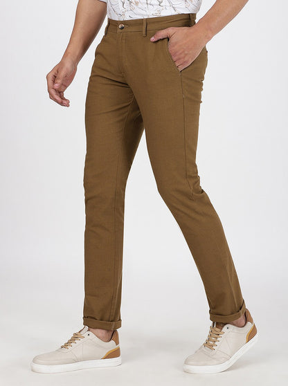 Khaki Solid Super Slim Fit Casual Trouser | Greenfibre
