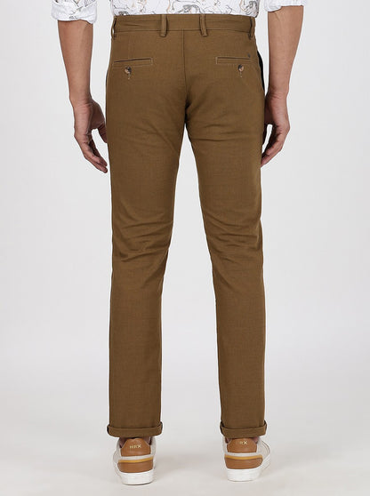 Khaki Solid Super Slim Fit Casual Trouser | Greenfibre