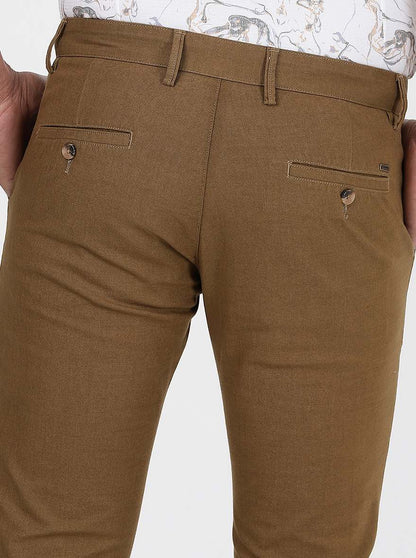 Khaki Solid Super Slim Fit Casual Trouser | Greenfibre