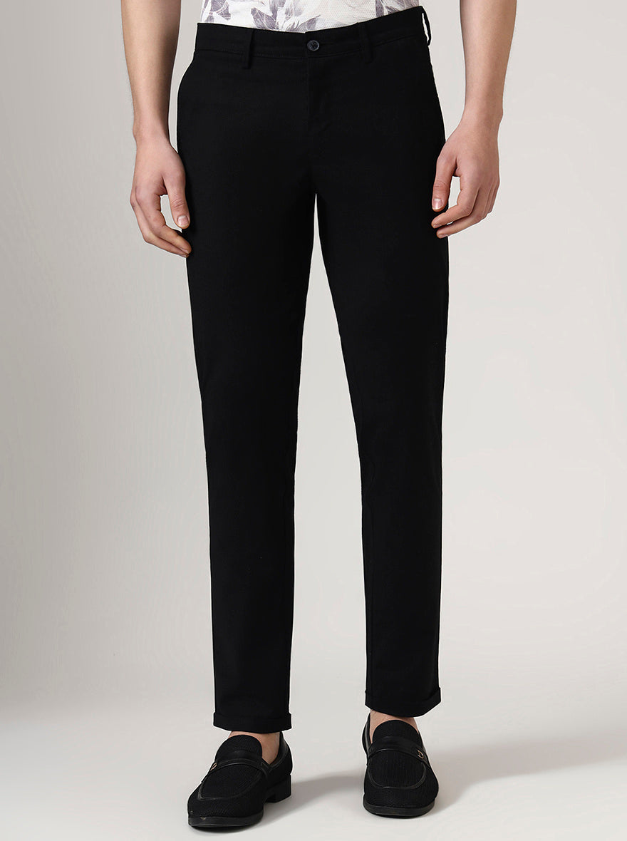 Black Solid Neo Fit Casual Trouser | Greenfibre