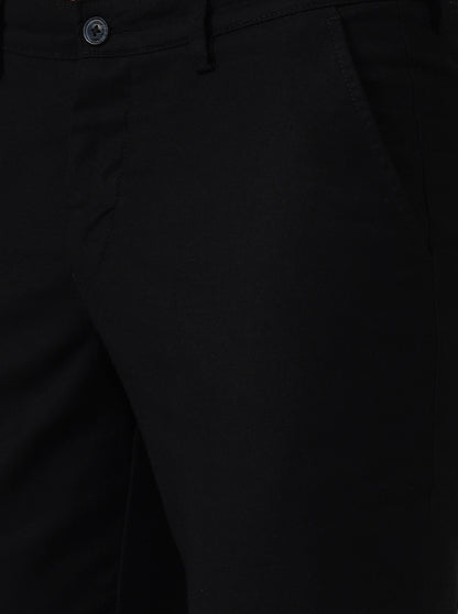 Black Solid Neo Fit Casual Trouser | Greenfibre