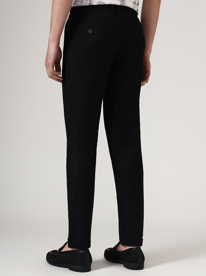 Black Solid Neo Fit Casual Trouser | Greenfibre