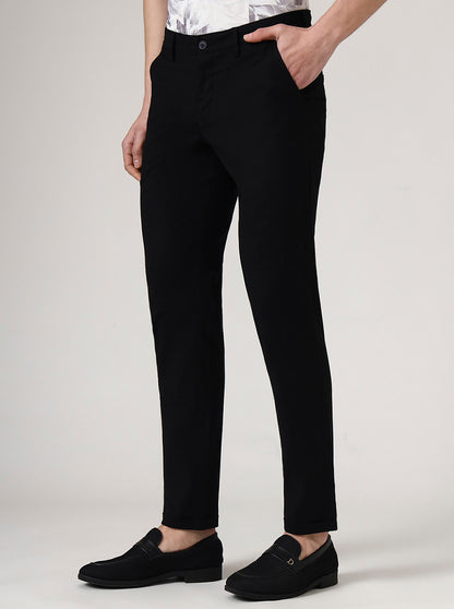 Black Solid Neo Fit Casual Trouser | Greenfibre
