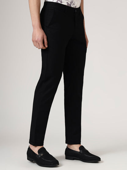 Black Solid Neo Fit Casual Trouser | Greenfibre
