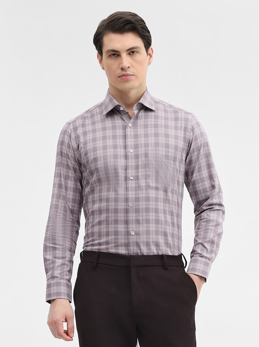 Dusty Pink Checked Slim Fit Formal Shirt | Metal