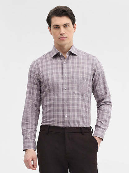 Dusty Pink Checked Slim Fit Formal Shirt | Metal