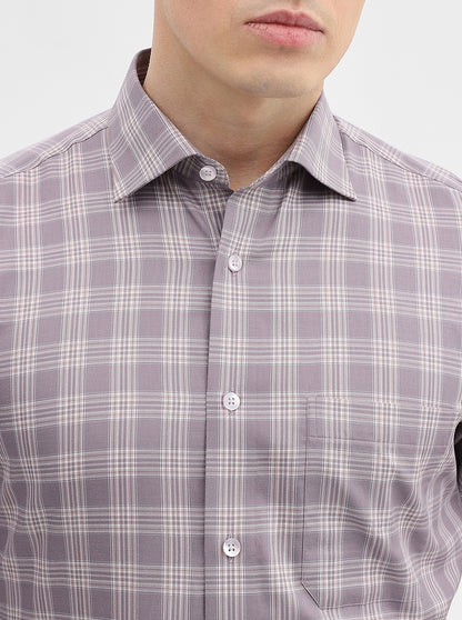Dusty Pink Checked Slim Fit Formal Shirt | Metal