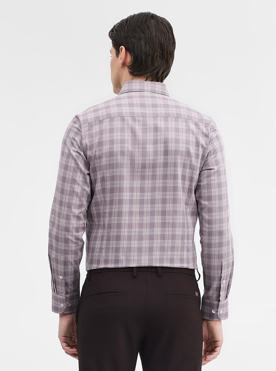 Dusty Pink Checked Slim Fit Formal Shirt | Metal