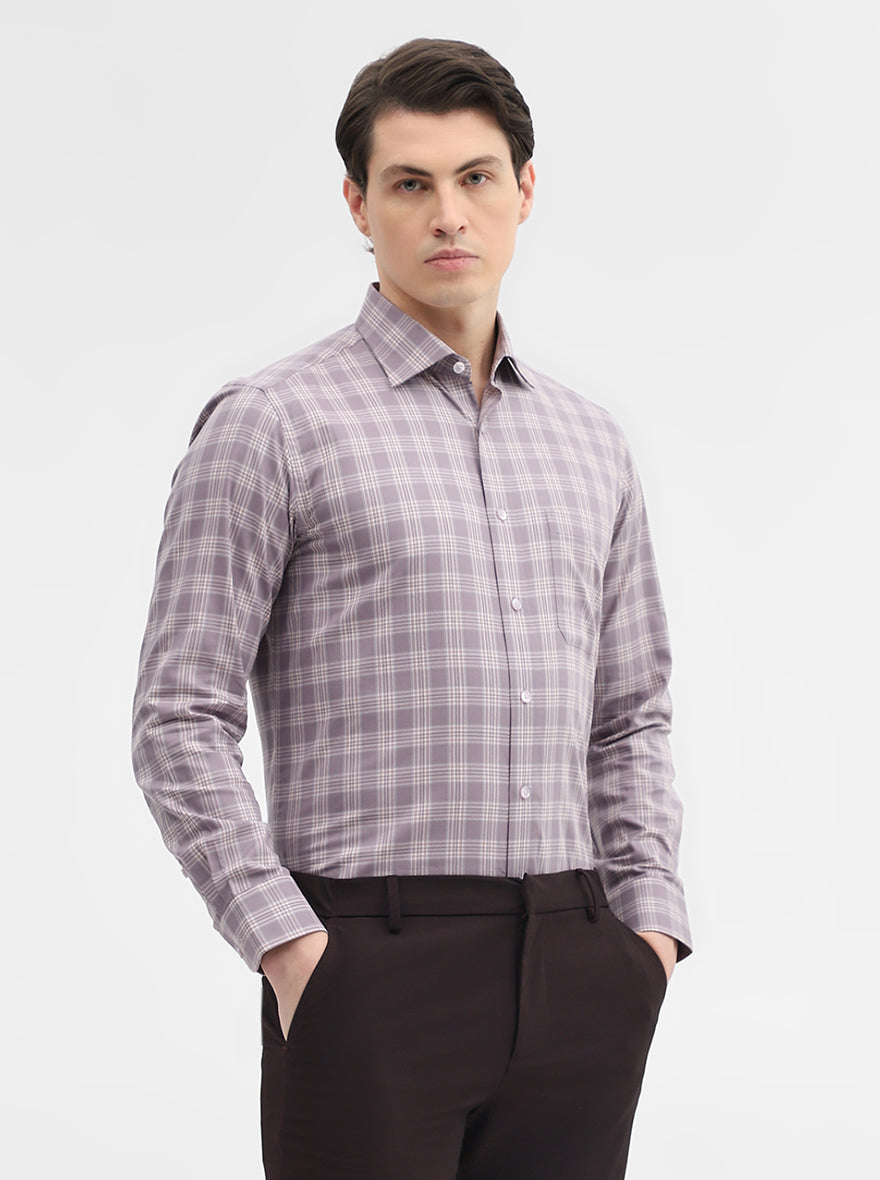 Dusty Pink Checked Slim Fit Formal Shirt | Metal