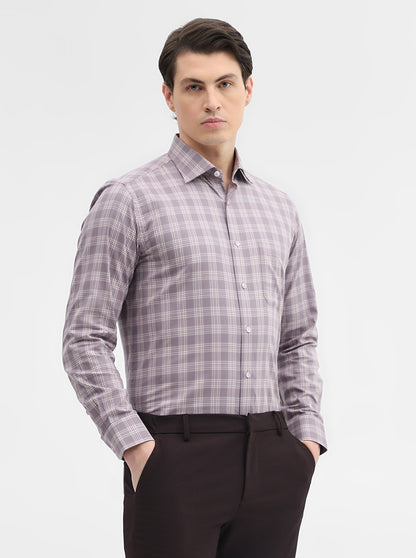 Dusty Pink Checked Slim Fit Formal Shirt | Metal
