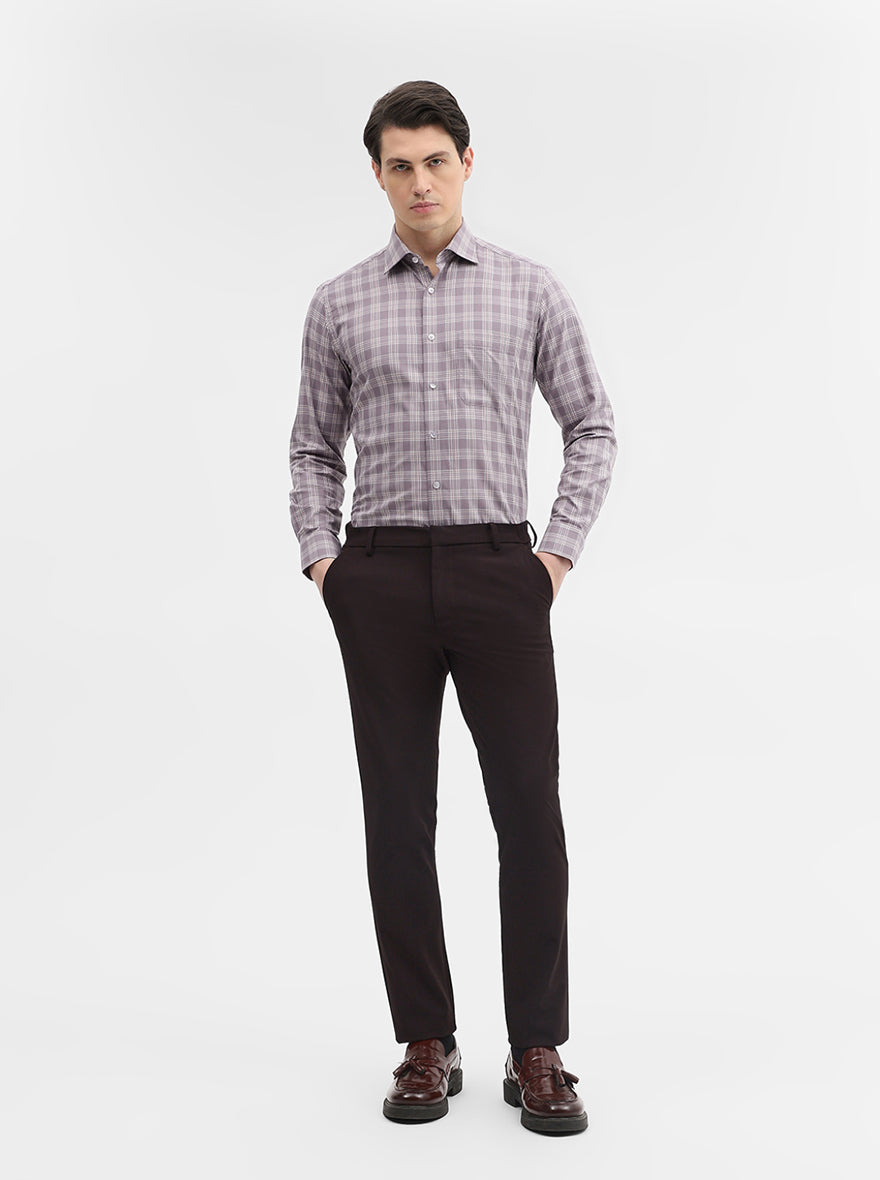 Dusty Pink Checked Slim Fit Formal Shirt | Metal