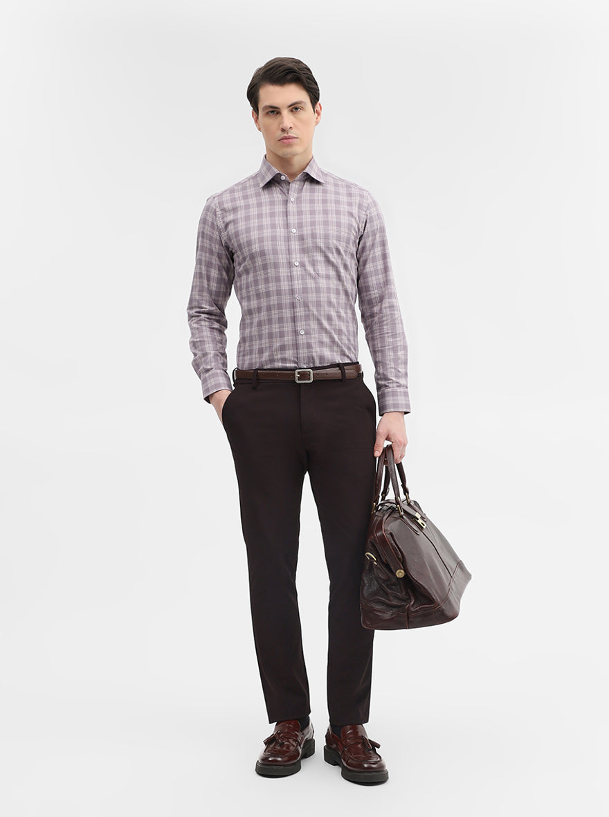 Dusty Pink Checked Slim Fit Formal Shirt | Metal