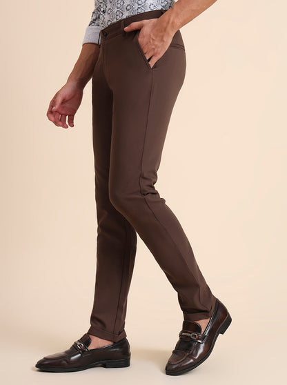 Brown Solid Slim Fit Club Wear Trouser | JB Studio