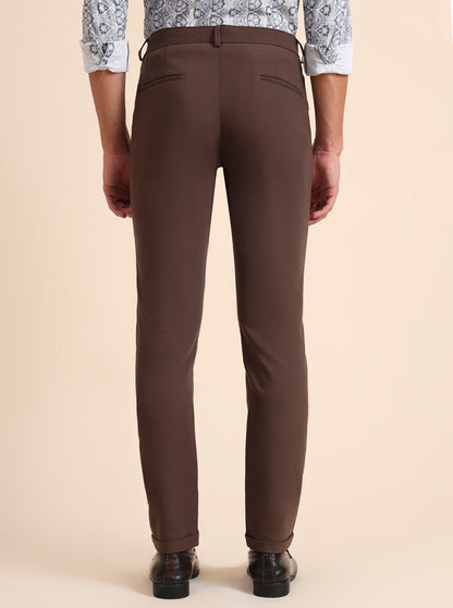 Brown Solid Slim Fit Club Wear Trouser | JB Studio