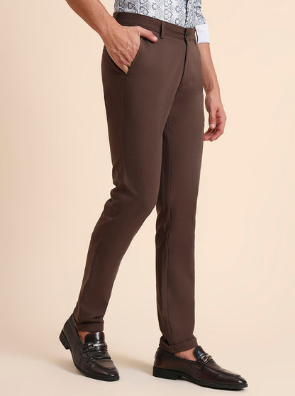 Brown Solid Slim Fit Club Wear Trouser | JB Studio