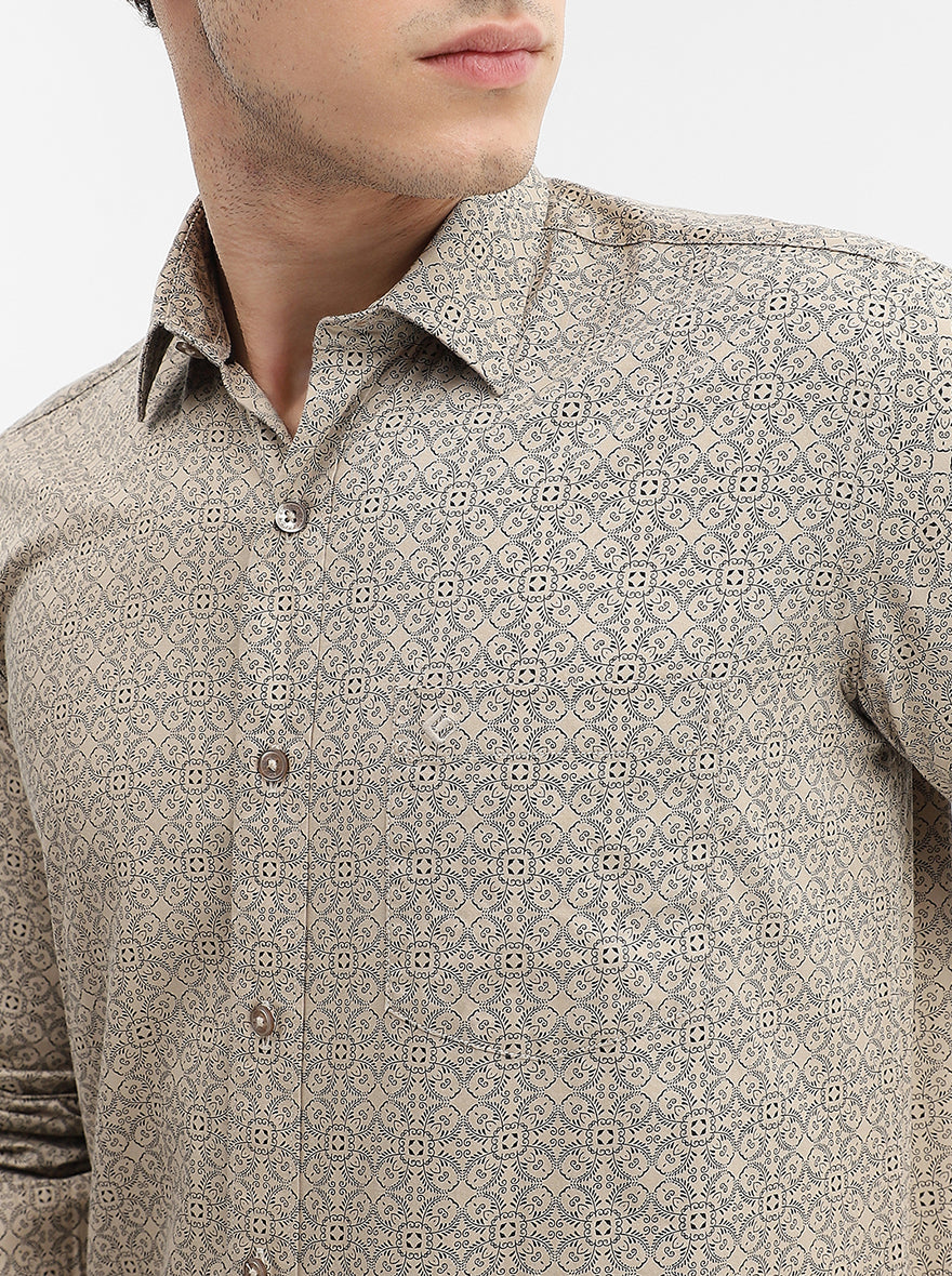 Beige Printed Smart Fit Semi Casual Shirt | Greenfibre