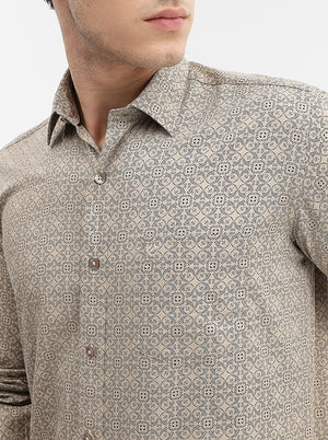 Beige Printed Smart Fit Semi Casual Shirt | Greenfibre