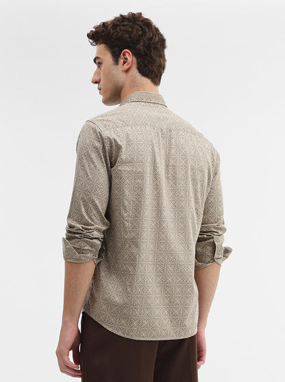 Beige Printed Smart Fit Semi Casual Shirt | Greenfibre