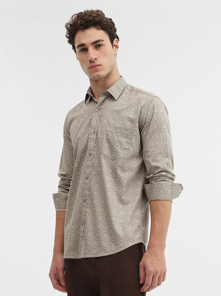 Beige Printed Smart Fit Semi Casual Shirt | Greenfibre